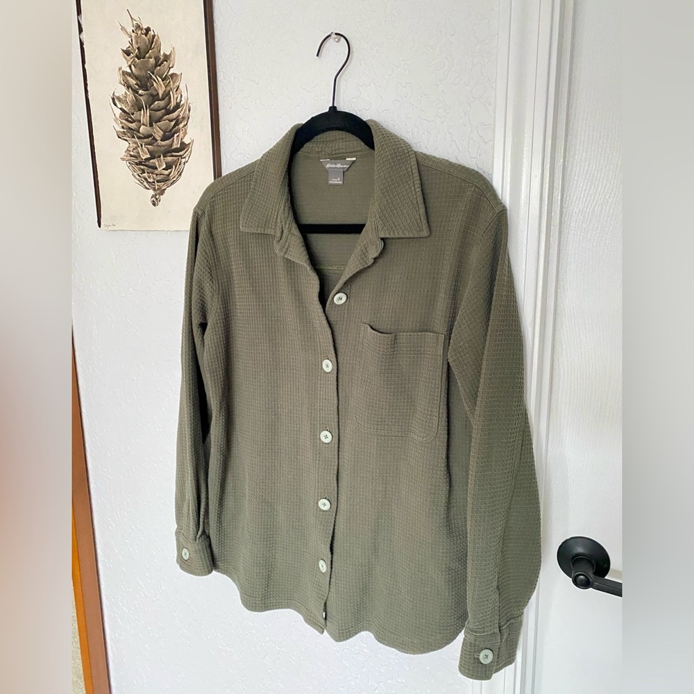 Eddie Bauer Olive Green Textured Knit Shirt